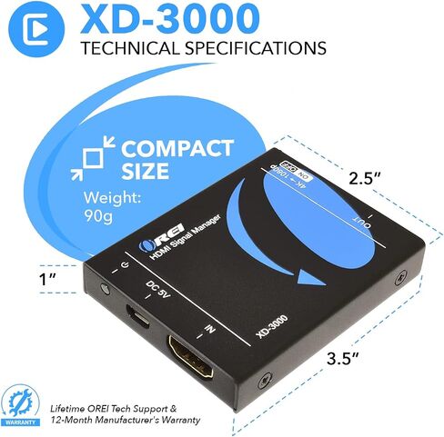 XD-3000 HDMI Downscaler - محول HDMI 2.0 بسرعة 18 جيجابت في الثانية مع 4K@60 هرتز (4:4:4)، HDCP 2.2، إدارة EDID، كتلة CEC، طاقة USB-C in Kuwait