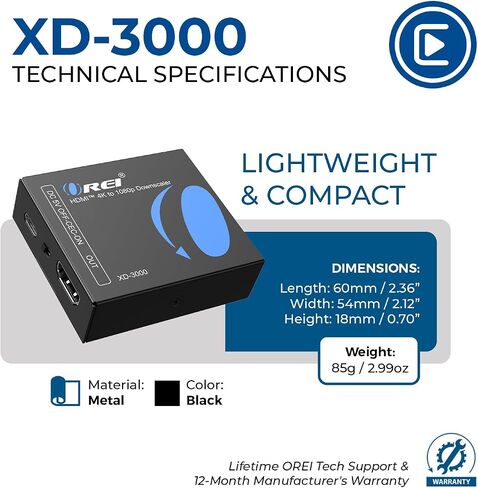 XD-3000 HDMI Downscaler - محول HDMI 2.0 بسرعة 18 جيجابت في الثانية مع 4K@60 هرتز (4:4:4)، HDCP 2.2، إدارة EDID، كتلة CEC، طاقة USB-C in Kuwait