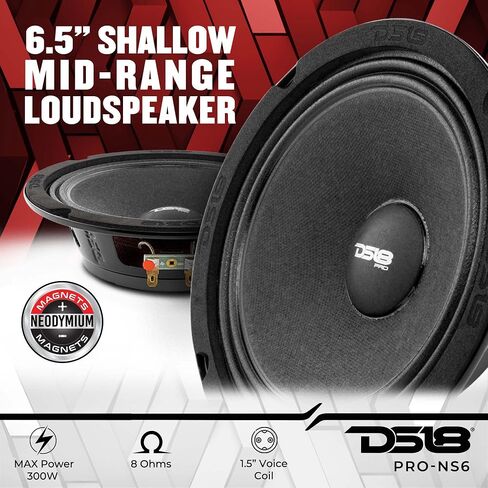 DS18 PRO-NS6 6.5 Inches Car Speakers Shallow Loudspeaker Midrange 300 Watts Max Power 150 Watts RMS 8 Ohms Slim Neodymium Magnet. Speaker Wire 16GA Ultra Flex 100 Ft Included - 2 Speakers in Saudi Arabia