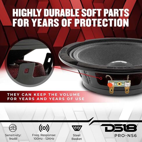 DS18 PRO-NS6 6.5 Inches Car Speakers Shallow Loudspeaker Midrange 300 Watts Max Power 150 Watts RMS 8 Ohms Slim Neodymium Magnet. Speaker Wire 16GA Ultra Flex 100 Ft Included - 2 Speakers in Saudi Arabia