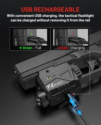 EZshoot 800 Lumens Laser Light Combo for Pistol Rechargeable, Pistol Flashlight with Slidable Rail Compatible with Glock and Picatinny Rail, Gun Light with Green Laser Beam in Saudi Arabia