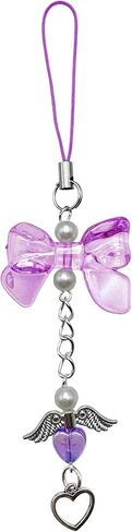 Y2K Wing Phone Charms - Handmade Decor Pearl Beaded Bag Charm, Pink Bow Phone Pendant Gift for Women in Kuwait