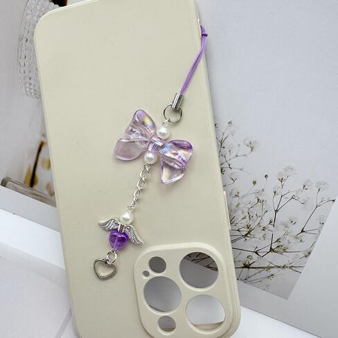 Y2K Wing Phone Charms - Handmade Decor Pearl Beaded Bag Charm, Pink Bow Phone Pendant Gift for Women in Kuwait