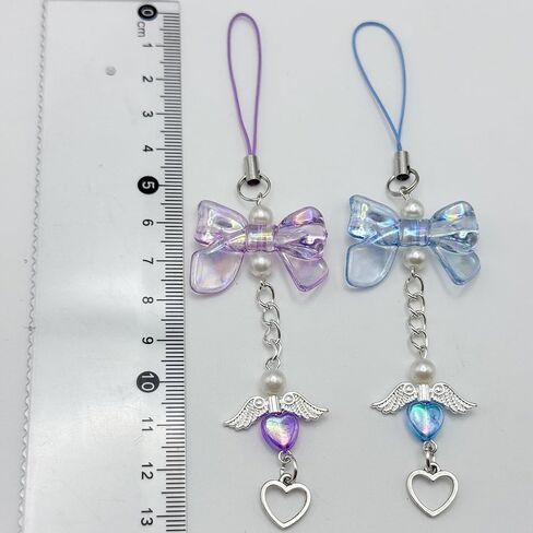 Y2K Wing Phone Charms - Handmade Decor Pearl Beaded Bag Charm, Pink Bow Phone Pendant Gift for Women in Kuwait