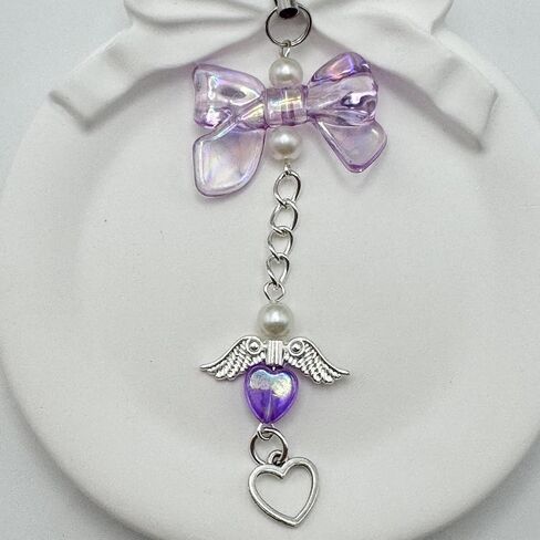 Y2K Wing Phone Charms - Handmade Decor Pearl Beaded Bag Charm, Pink Bow Phone Pendant Gift for Women in Kuwait
