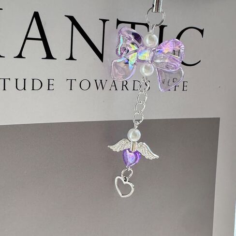 Y2K Wing Phone Charms - Handmade Decor Pearl Beaded Bag Charm, Pink Bow Phone Pendant Gift for Women in Kuwait