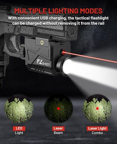 EZshoot 800 Lumens Laser Light Combo for Pistol Rechargeable, Pistol Flashlight with Slidable Rail Compatible with Glock and Picatinny Rail, Gun Light with Green Laser Beam in Saudi Arabia