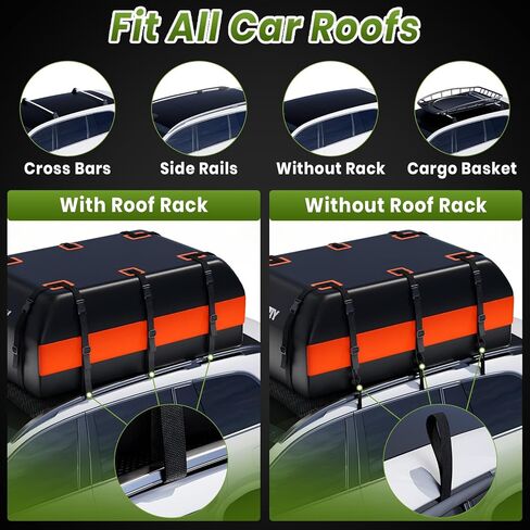 حامل حقائب شحن على سطح السيارة بطول 21 قدم مكعب، حقيبة أمتعة ناعمة على السطح لجميع المركبات مع/بدون حامل - مع سحاب مقاوم للماء، حصيرة مضادة للانزلاق، قفل الأمتعة، حقيبة تخزين، خطافات للباب in Kuwait