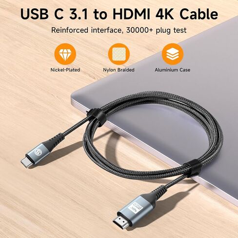 USB C to HDMI Cable 1.5ft, [4K, High-Speed], USB Type C to HDMI Cord [Thunderbolt 3/4 Compatible] for iPhone 16 15 Pro Max Plus, MacBook iPad Pro/Air,Samsung S25 S24 S23 S22 S21 S20 S10 Surface Switch in Kuwait