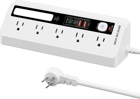 Desk Extension Lead with USB Slots, BOCHLION PD 35W + PD 20W Fast Charging Power Station with Night Light, 5 Way Plug Extension Socket Surge Protector, Desktop Power Strip 1.8M for Home Office (Black) in Saudi Arabia