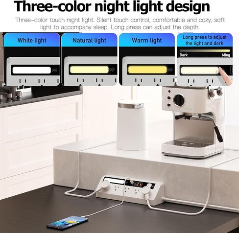 Desk Extension Lead with USB Slots, BOCHLION PD 35W + PD 20W Fast Charging Power Station with Night Light, 5 Way Plug Extension Socket Surge Protector, Desktop Power Strip 1.8M for Home Office (Black) in Saudi Arabia