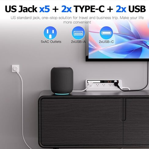 Desk Extension Lead with USB Slots, BOCHLION PD 35W + PD 20W Fast Charging Power Station with Night Light, 5 Way Plug Extension Socket Surge Protector, Desktop Power Strip 1.8M for Home Office (Black) in Saudi Arabia