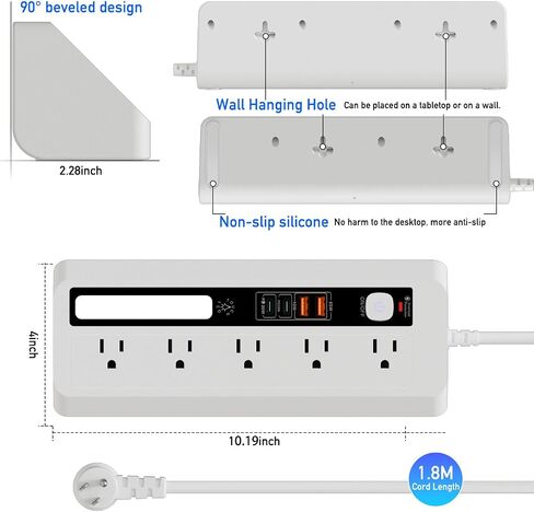 Desk Extension Lead with USB Slots, BOCHLION PD 35W + PD 20W Fast Charging Power Station with Night Light, 5 Way Plug Extension Socket Surge Protector, Desktop Power Strip 1.8M for Home Office (Black) in Saudi Arabia