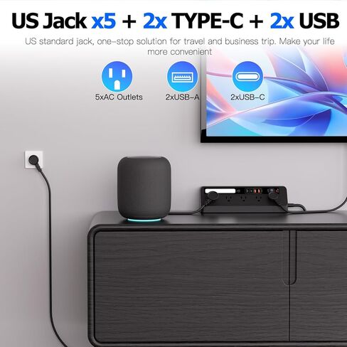 Desk Extension Lead with USB Slots, BOCHLION PD 35W + PD 20W Fast Charging Power Station with Night Light, 5 Way Plug Extension Socket Surge Protector, Desktop Power Strip 1.8M for Home Office (Black) in Saudi Arabia