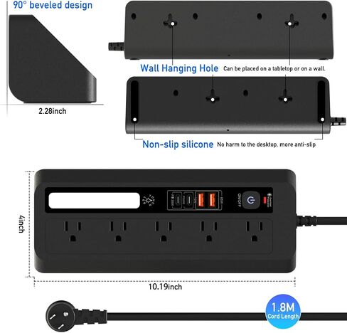 Desk Extension Lead with USB Slots, BOCHLION PD 35W + PD 20W Fast Charging Power Station with Night Light, 5 Way Plug Extension Socket Surge Protector, Desktop Power Strip 1.8M for Home Office (Black) in Saudi Arabia