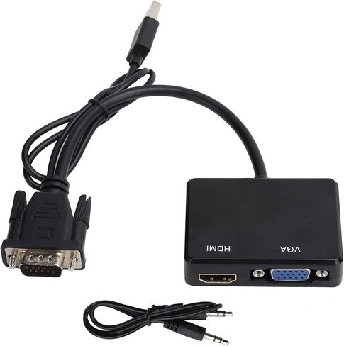 Estink VGA to VGA Splitter Converter 2-Way to High Definition Multimedia Interface Splitter Dual Monitor Adapter with USB Audio Output for Laptop PC DVD PS3 Projector TV (Black) in Saudi Arabia