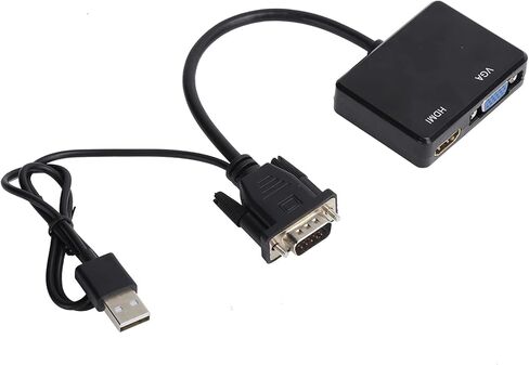 Estink VGA to VGA Splitter Converter 2-Way to High Definition Multimedia Interface Splitter Dual Monitor Adapter with USB Audio Output for Laptop PC DVD PS3 Projector TV (Black) in Saudi Arabia