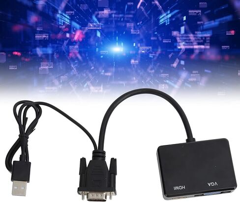 Estink VGA to VGA Splitter Converter 2-Way to High Definition Multimedia Interface Splitter Dual Monitor Adapter with USB Audio Output for Laptop PC DVD PS3 Projector TV (Black) in Saudi Arabia
