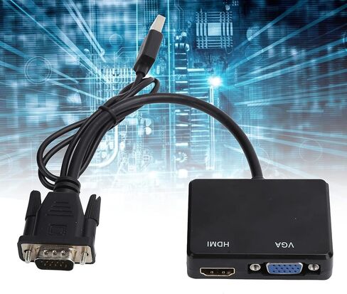 Estink VGA to VGA Splitter Converter 2-Way to High Definition Multimedia Interface Splitter Dual Monitor Adapter with USB Audio Output for Laptop PC DVD PS3 Projector TV (Black) in Saudi Arabia