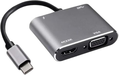 محول USB C إلى HDMI متوافق مع V/GA ​​TY>pe C Digital AV متعدد المنافذ 3 محول إلى 4K 1080P سريع لـ (رمادي 4 في 1) in Saudi Arabia