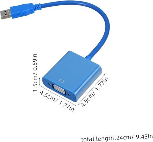 كابل محول USB إلى VGA، محول عرض فيديو خارجي أزرق لإعداد الشاشة المزدوجة، يدعم الكمبيوتر الشخصي، لا حاجة إلى طاقة خارجية، متوافق مع USB والمنافذ in Kuwait