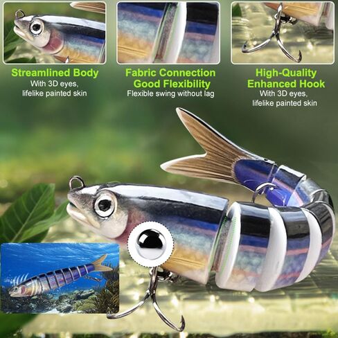 8 Segments Lifelike Swimbait for Bass Trout Crappie,Slow Sinking Bass Fishing Lure,Must-Have for Family Fishing Gear in Saudi Arabia