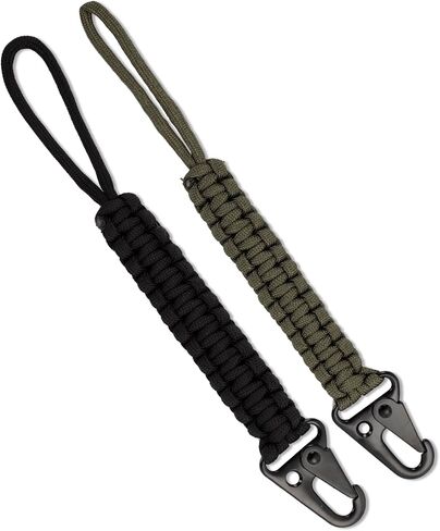 2PCS Tactical Paracord Keychain with Carabiner Clip - 9 Inch Braided Lanyard for Camping, Hiking, Survival Gear (Black & Military Green) in Saudi Arabia