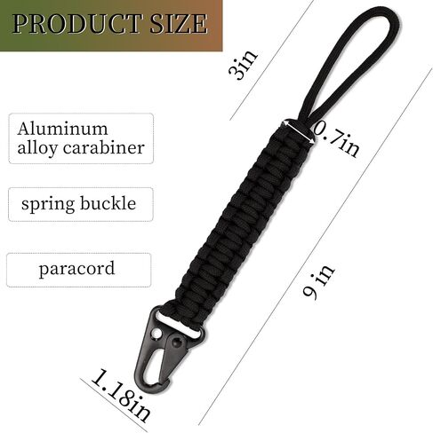 2PCS Tactical Paracord Keychain with Carabiner Clip - 9 Inch Braided Lanyard for Camping, Hiking, Survival Gear (Black & Military Green) in Saudi Arabia