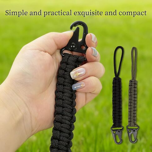 2PCS Tactical Paracord Keychain with Carabiner Clip - 9 Inch Braided Lanyard for Camping, Hiking, Survival Gear (Black & Military Green) in Saudi Arabia