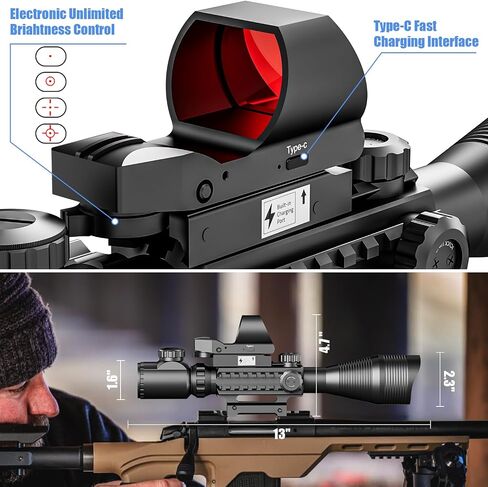 مجموعة نطاق بندقية 4-12/16x50EG مزدوجة مضيئة باللون الأحمر/الأخضر مع ليزر أخضر/أحمر 4 نماذج شبكاني ثلاثي الأبعاد بنقطة حمراء لتركيب السكك الحديدية in Kuwait