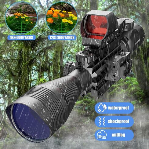 مجموعة نطاق بندقية 4-12/16x50EG مزدوجة مضيئة باللون الأحمر/الأخضر مع ليزر أخضر/أحمر 4 نماذج شبكاني ثلاثي الأبعاد بنقطة حمراء لتركيب السكك الحديدية in Kuwait