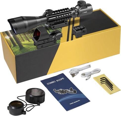 مجموعة نطاق بندقية 4-12/16x50EG مزدوجة مضيئة باللون الأحمر/الأخضر مع ليزر أخضر/أحمر 4 نماذج شبكاني ثلاثي الأبعاد بنقطة حمراء لتركيب السكك الحديدية in Kuwait