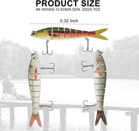 Fishing Lure, 3D Lifelike Swimbait, Realistic Design with Wiggling Action，Floating Lures for Bass Catfish Pike，Teasers Fishing Gifts for Men in Saudi Arabia