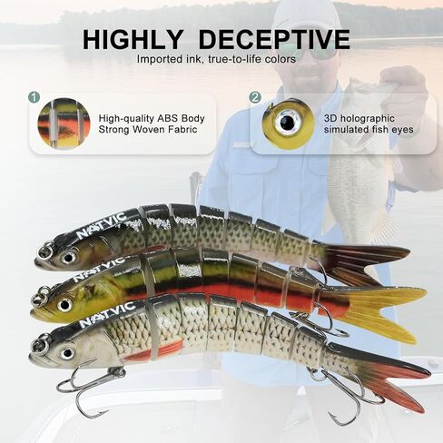 Fishing Lure, 3D Lifelike Swimbait, Realistic Design with Wiggling Action，Floating Lures for Bass Catfish Pike，Teasers Fishing Gifts for Men in Saudi Arabia