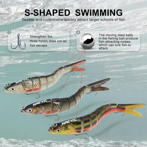 Fishing Lure, 3D Lifelike Swimbait, Realistic Design with Wiggling Action，Floating Lures for Bass Catfish Pike，Teasers Fishing Gifts for Men in Saudi Arabia