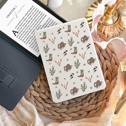 Western Cactus Cowboy Case for 7" Kindle Paperwhite(12Th Gen,2024)&Kindle Colorsoft Retro Country Cow Skull Cover with Hand Strap Soft Leather Case Compatible with Kindle Auto Sleep&Wake in Saudi Arabia