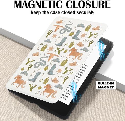 حافظة كاوبوي صبار غربي لجهاز Kindle Paperwhite مقاس 7 بوصات (الجيل الثاني عشر، 2024) وغطاء جمجمة Kindle Colorsoft Retro Country Cow مع حزام يد، حافظة جلدية ناعمة متوافقة مع Kindle Auto Sleep&Wake in Kuwait