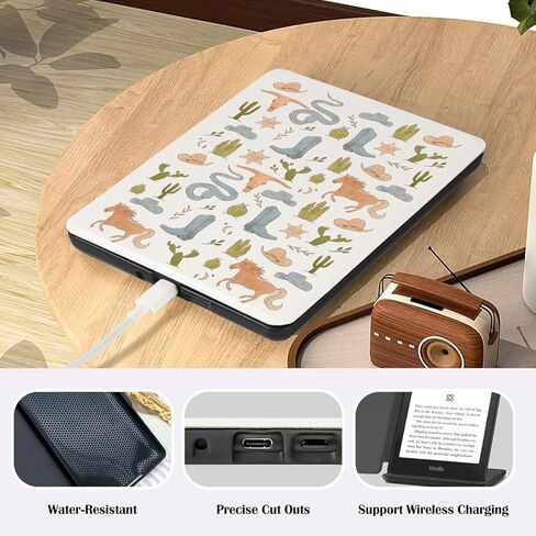 حافظة كاوبوي صبار غربي لجهاز Kindle Paperwhite مقاس 7 بوصات (الجيل الثاني عشر، 2024) وغطاء جمجمة Kindle Colorsoft Retro Country Cow مع حزام يد، حافظة جلدية ناعمة متوافقة مع Kindle Auto Sleep&Wake in Kuwait
