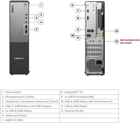 كمبيوتر Lenovo ThinkCentre Neo 55s Gen 6 صغير الحجم للأعمال مزود بمعالج AMD Ryzen 7 250 وذاكرة DDR5-5600MT/s سعة 64 جيجابايت وسعة تخزين 1 تيرابايت ومنفذ DisplayPort وWi-Fi 7 وRJ-45 ونظام التشغيل Windows 11 Pro in Saudi Arabia