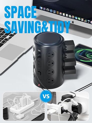 Tower Surge Protector Power Strip (16 AC Outlets + 5 USB Ports Including 2 Type-C), 6FT Extension Cord, 1800J Protector Charging Tower, Essential for Home/Office/Dorm in Saudi Arabia