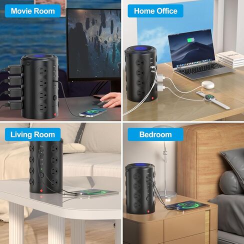 Tower Surge Protector Power Strip (16 AC Outlets + 5 USB Ports Including 2 Type-C), 6FT Extension Cord, 1800J Protector Charging Tower, Essential for Home/Office/Dorm in Saudi Arabia