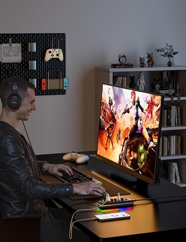 محور USB 7 منافذ، محور USB 3.0 مع شريط LED RGB - منافذ نقل بيانات USB 3.0، مفاتيح تشغيل/إيقاف LED فردية لأجهزة الكمبيوتر المحمول أو الكمبيوتر الشخصي أو الماوس أو لوحة المفاتيح أو القرص الصلب أو المزيد من أجهزة USB. in Kuwait