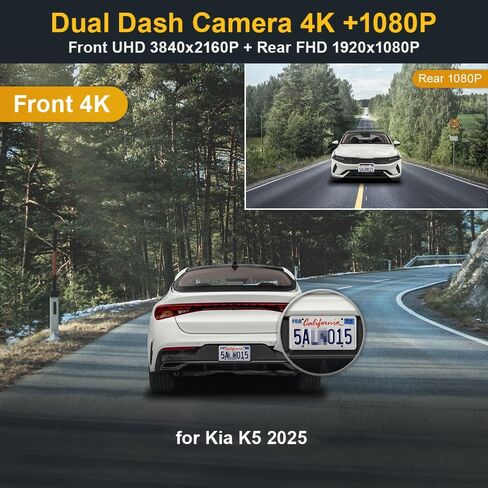 Fitcamx Front 2160P+Rear 1080P Dash Cam for 2025 Kia K5 (Part No#L2500) LX LXS GT-Line EX GT, OEM Factory Look, 2 Way HD Video, WiFi & APP, Loop Recording, Gravity Sensor, Easy to Set, 128GB Card in Saudi Arabia