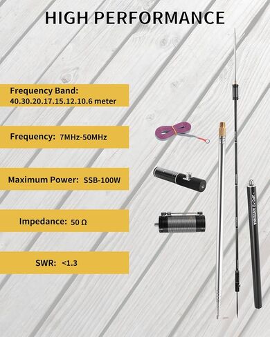 JPC-12 Portable HF Antenna,Suitable for Amateur Radio, WOOKLEA 7MHz-50MHz Full Band HF Vertical Antenna, 40m-6m 8 Bands, with Sliding Adjuster, Suitable for Outdoor Use (4.1 Meters) in Saudi Arabia