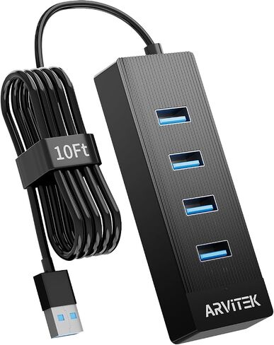 10Ft 4-Port USB 3.0 Hub for Desktop, USB Extender Hub 5Gbps, USB Multiport Adapter, USB Splitter w/Long Cable for Desktop, PC, Flash Drive, Mobile HDD (10Ft/3m) in Saudi Arabia