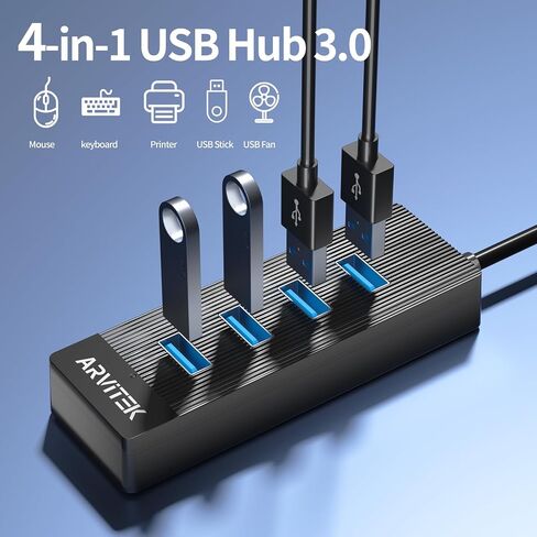 10Ft 4-Port USB 3.0 Hub for Desktop, USB Extender Hub 5Gbps, USB Multiport Adapter, USB Splitter w/Long Cable for Desktop, PC, Flash Drive, Mobile HDD (10Ft/3m) in Saudi Arabia
