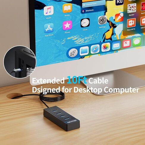 10Ft 4-Port USB 3.0 Hub for Desktop, USB Extender Hub 5Gbps, USB Multiport Adapter, USB Splitter w/Long Cable for Desktop, PC, Flash Drive, Mobile HDD (10Ft/3m) in Saudi Arabia