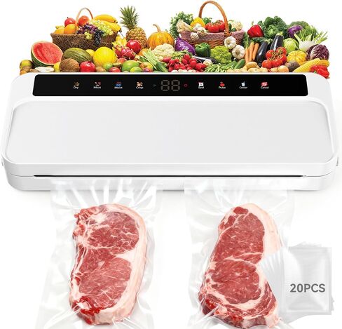 Food Vacuum Sealer Machine for Food, 8-in-1 Dry/Wet/Oil Modes Food Sealer Fit All Kind Bags with Water Tank & Digital Timer, Food Sealing Machine with Cutter & Starter Kit & 20 Vacuum Bags in Saudi Arabia