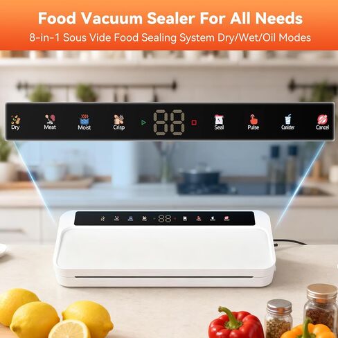Food Vacuum Sealer Machine for Food, 8-in-1 Dry/Wet/Oil Modes Food Sealer Fit All Kind Bags with Water Tank & Digital Timer, Food Sealing Machine with Cutter & Starter Kit & 20 Vacuum Bags in Saudi Arabia