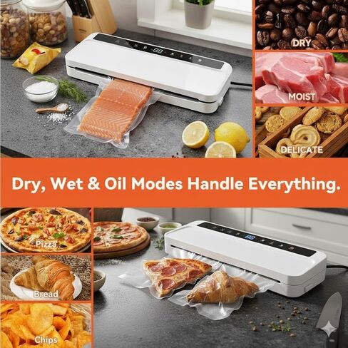 Food Vacuum Sealer Machine for Food, 8-in-1 Dry/Wet/Oil Modes Food Sealer Fit All Kind Bags with Water Tank & Digital Timer, Food Sealing Machine with Cutter & Starter Kit & 20 Vacuum Bags in Saudi Arabia